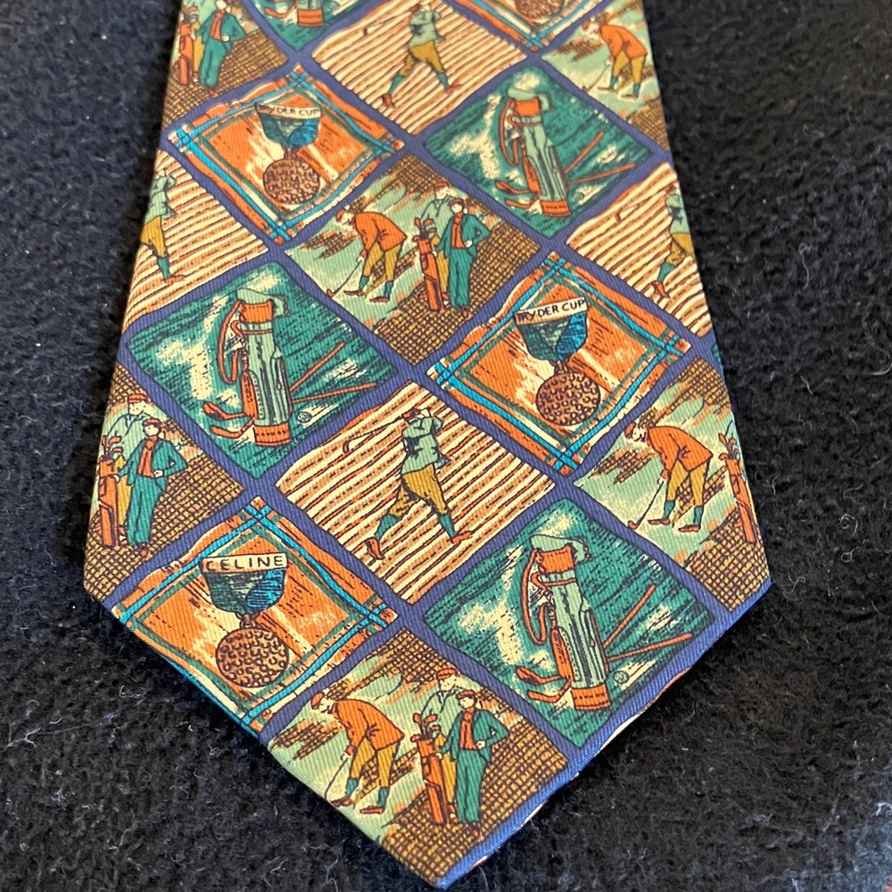 Vintage Silk Celine Ryder Cup Golf Geometric Tie